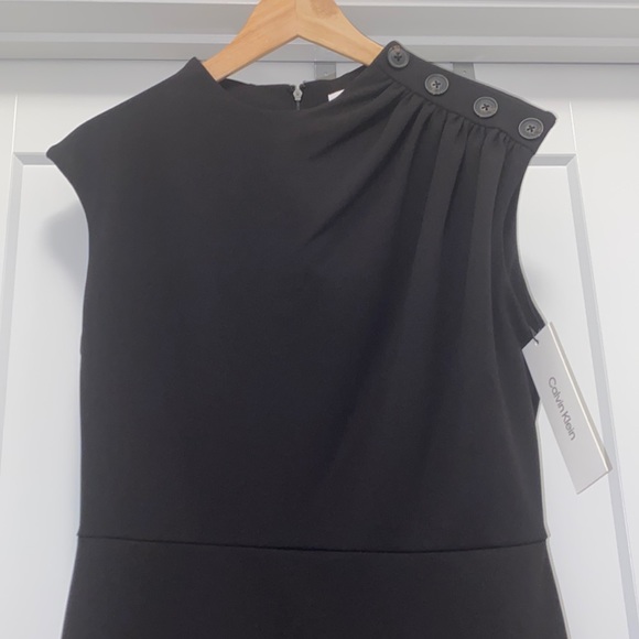 NWT! Black Calvin Klein Button Detail Sheath Dress - Picture 2 of 5